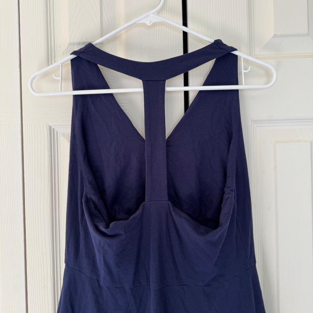 Pact Organic Cotton Fit and Flare Gathered Halter Dress Navy Blue M Pockets Midi - Picture 3 of 9